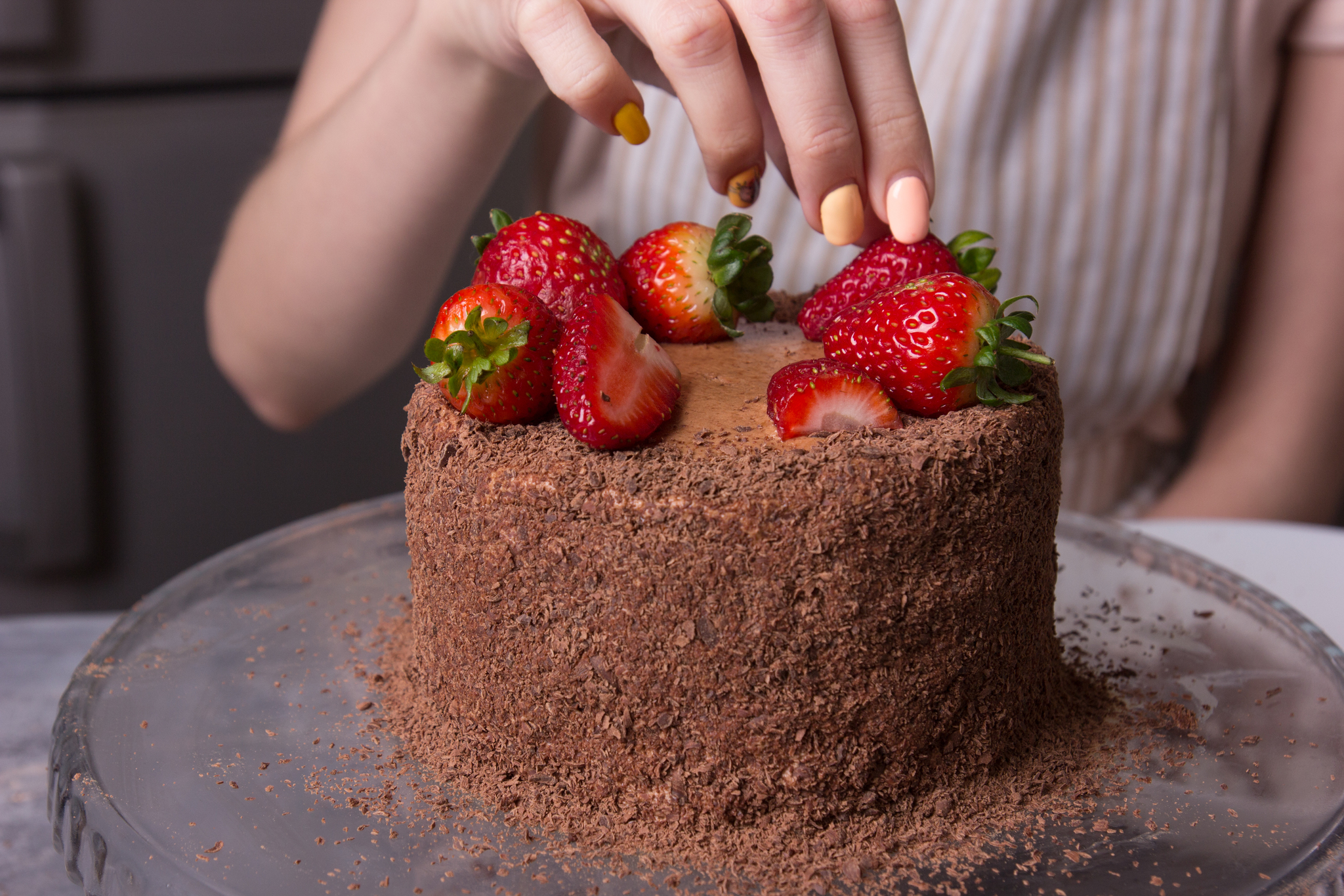 Buche de Noel cake - My, Recipe, Chocolate cake, Process, Strawberry (plant), Sweets, Longpost