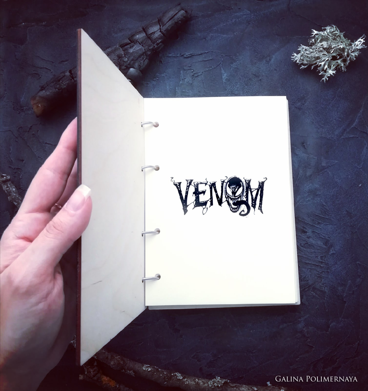 Notepad/sketchbook Venom - My, Venom, Notebook, Sketchbook, Needlework without process, Handmade, Polymer clay, Longpost