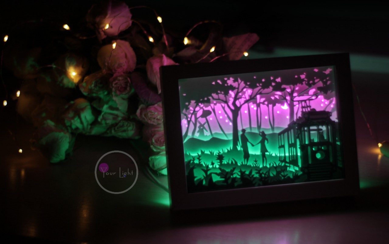 Romantic night - My, Lightbox, Needlework without process, Romance, Love, With your own hands, Shadowbox, Longpost