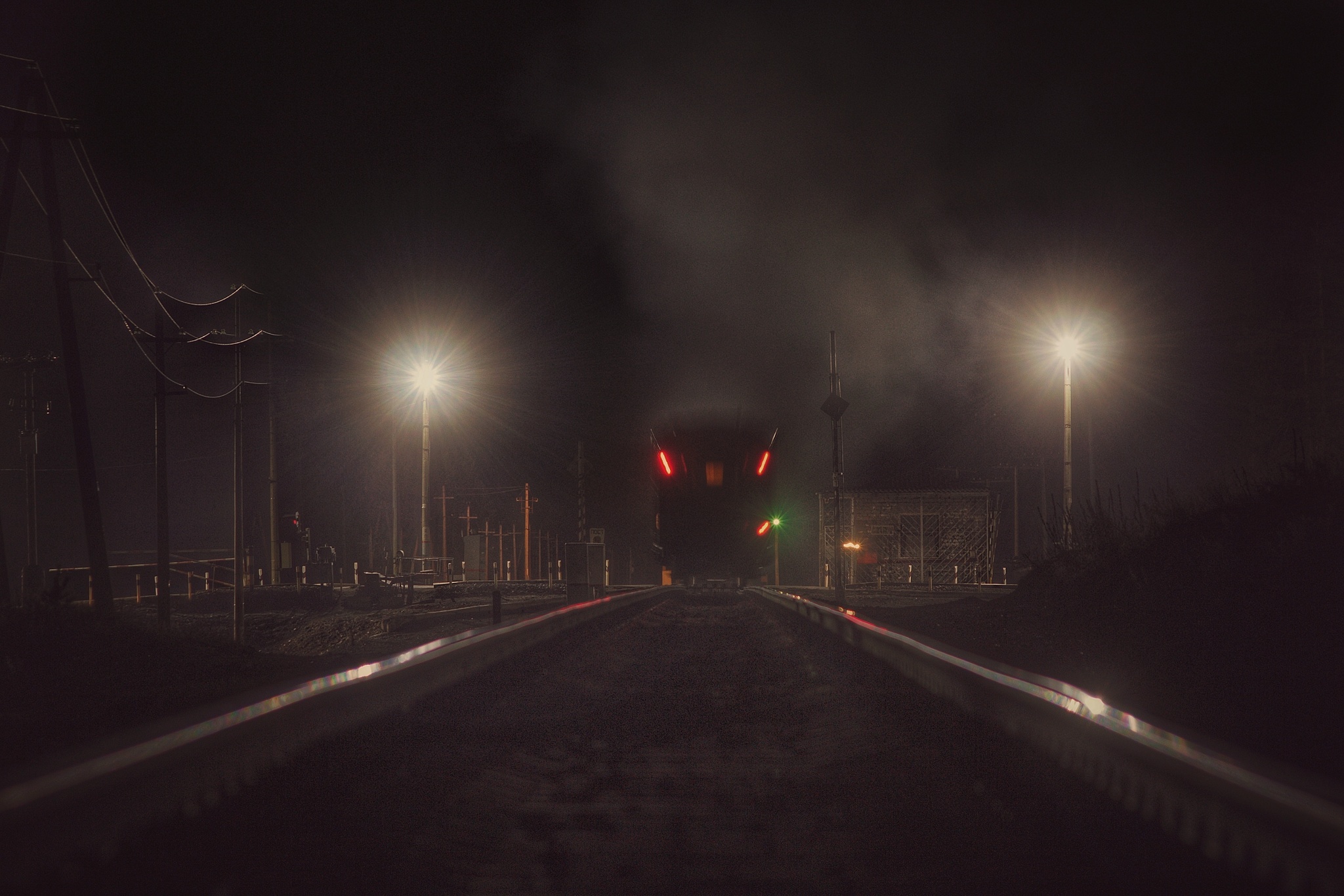 Night move - My, The photo, Railway, Railroad crossing, Night, Fuck aesthetics