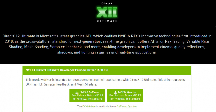 NVIDIA introduced GeForce 450.82 - a driver for developers with support for DirectX 12 Ultimate - My, Nvidia, Geforce, Directx 12, Directx