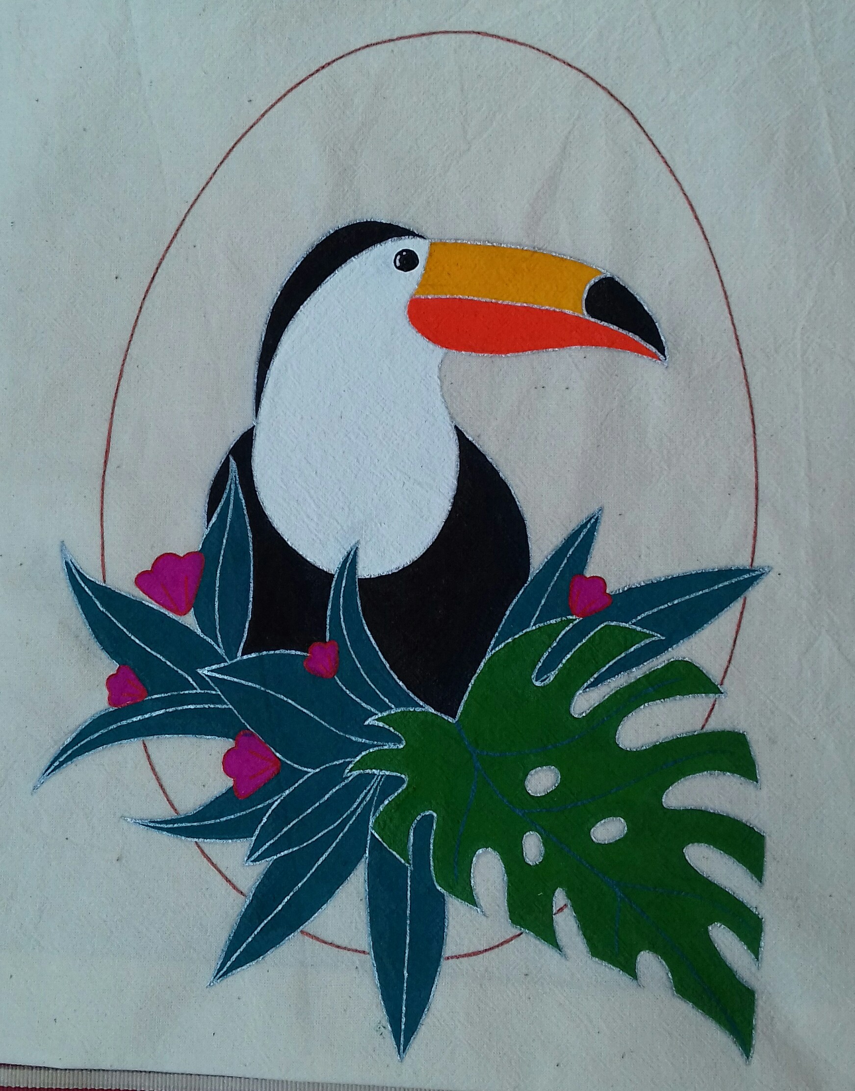 Framed toucan - My, Сумка, Painting on fabric, Needlework without process, Handmade, Acrylic, Toucan, Longpost