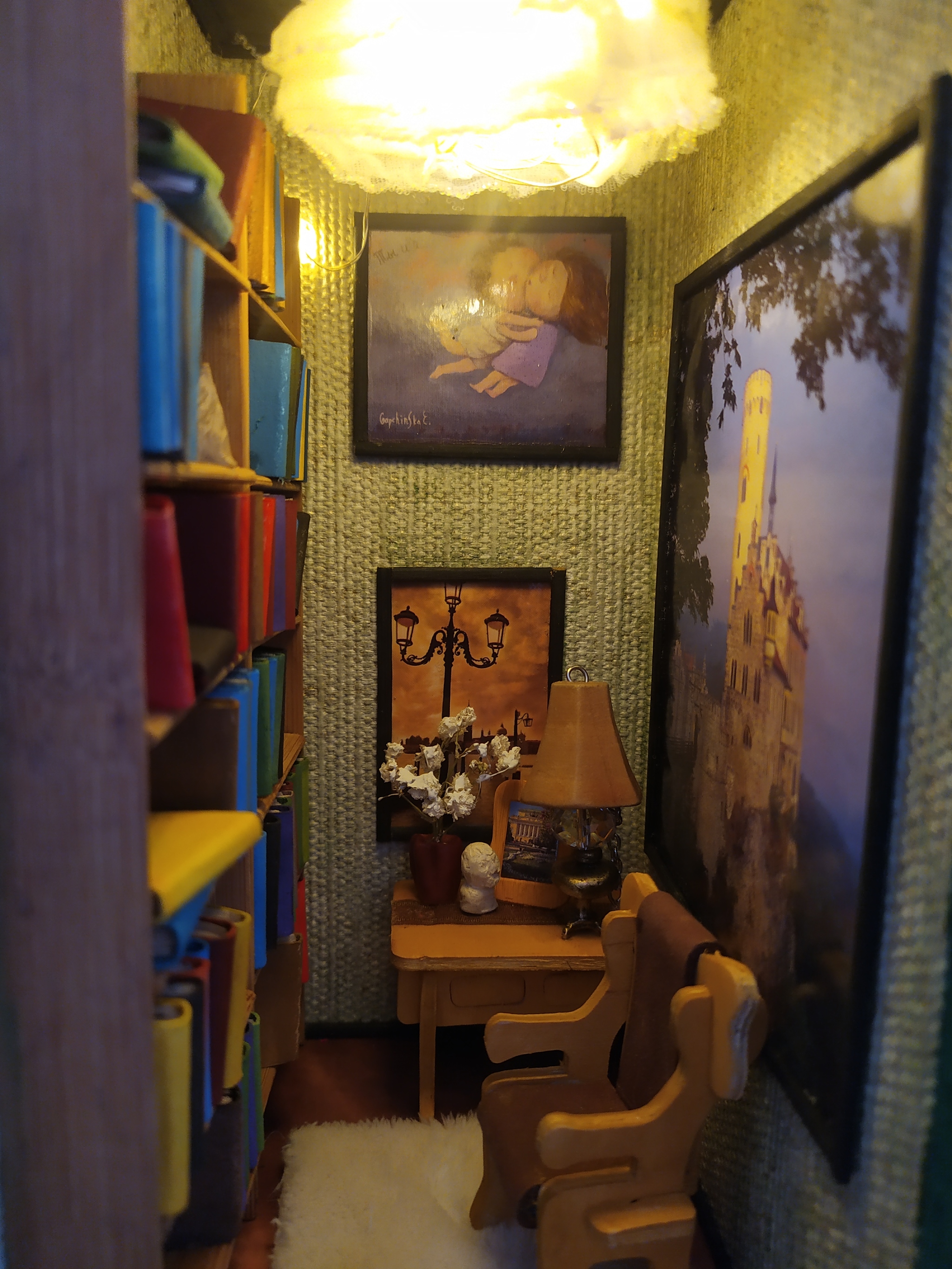 Bookshelf light - My, Lamp, Books, Library, Night, Cosiness, Self-isolation, Saint Petersburg, Longpost, Needlework without process