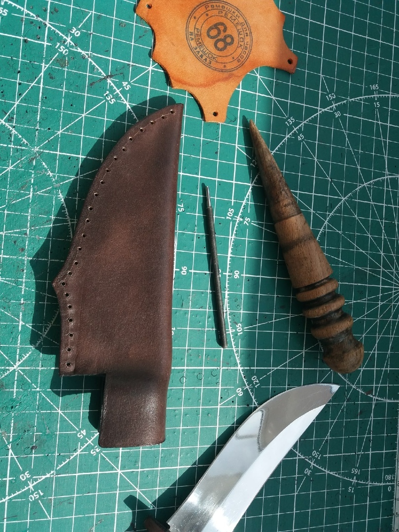 Knife sheath. My first - My, Needlework with process, Longpost, Leather products, Sheath