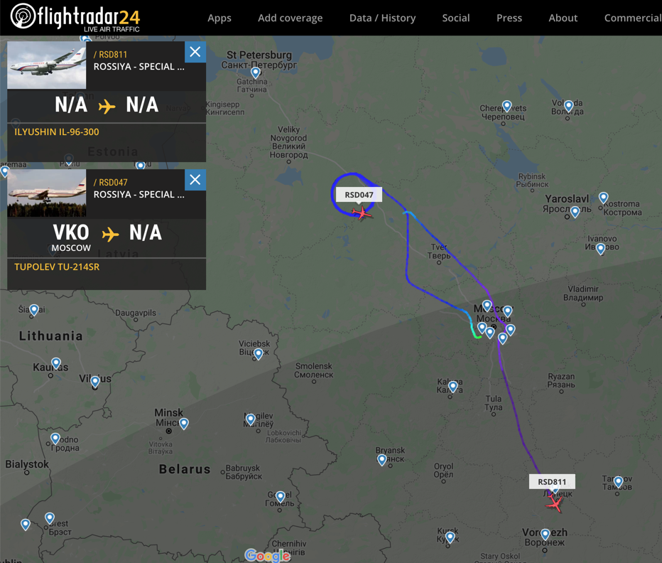 Entertaining flights of two difficult aircraft - Board No1, Flightradar24, Tu-214, Longpost