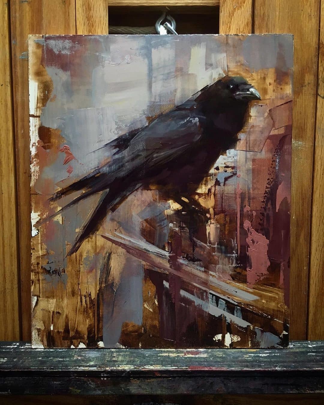 Crow - My, Oil painting, Sketching, Crow, Longpost