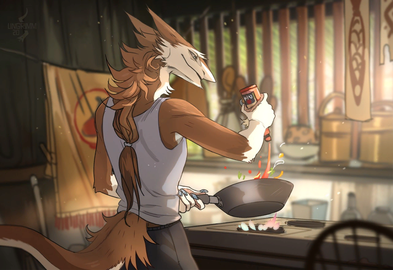 Dinner time - Furry, Art, Lingrimm, Food, Sergal