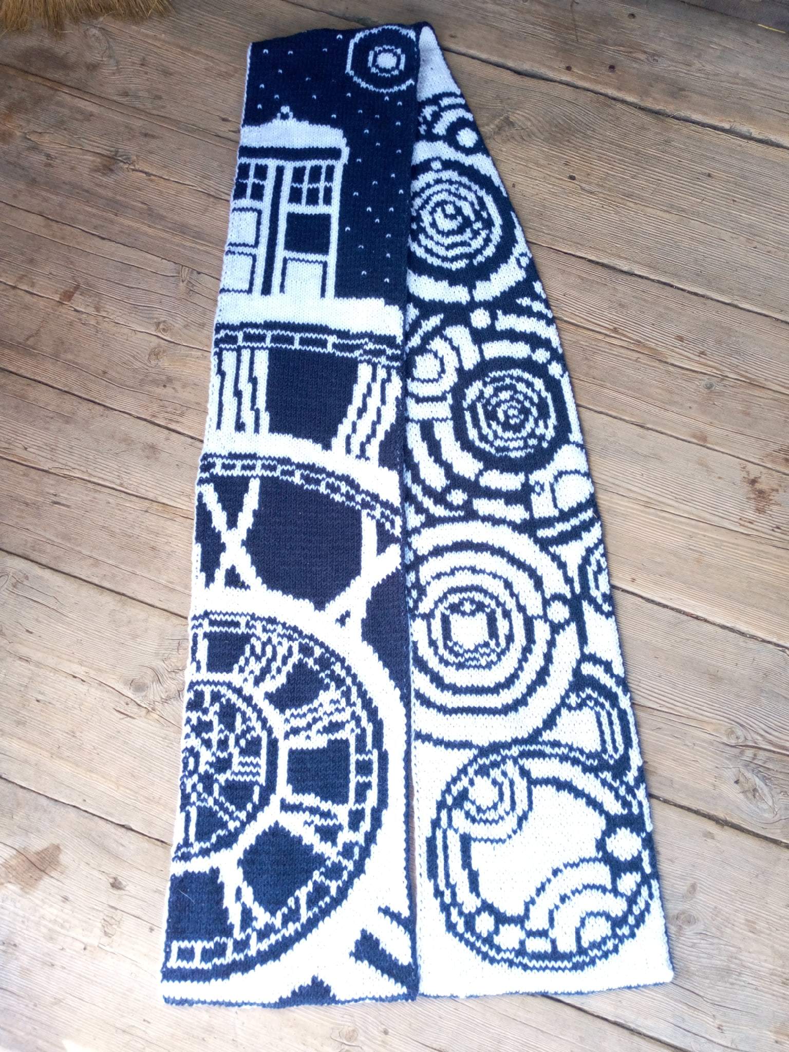 Time of the Doctor Scarf - My, Knitting, Needlework without process, Jacquard, Doctor Who, Longpost