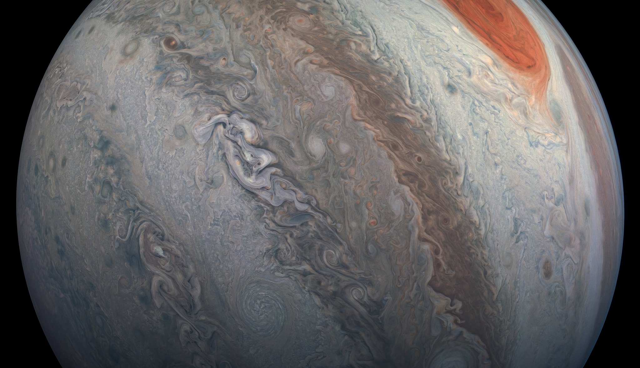 Bizarre shapes and bright colors of Jupiter's atmosphere in Juno images - Jupiter, Juno, Space, Longpost