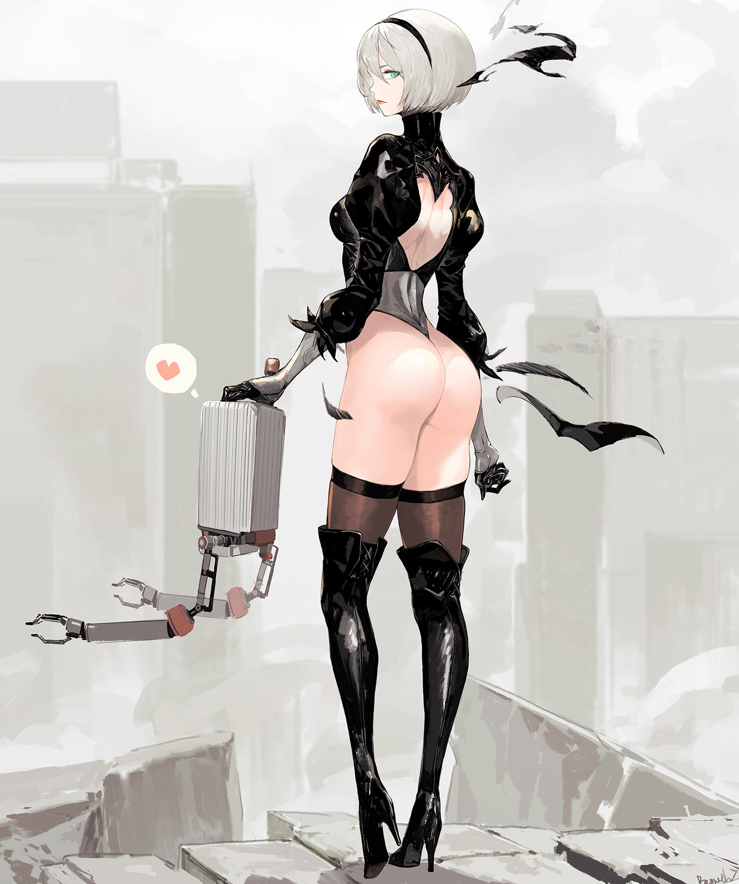 NieR:Automata - NSFW, Аниме, Anime Art, Не аниме, NIER Automata, Yorha unit No 2 type B, Попа, Грудь, Длиннопост