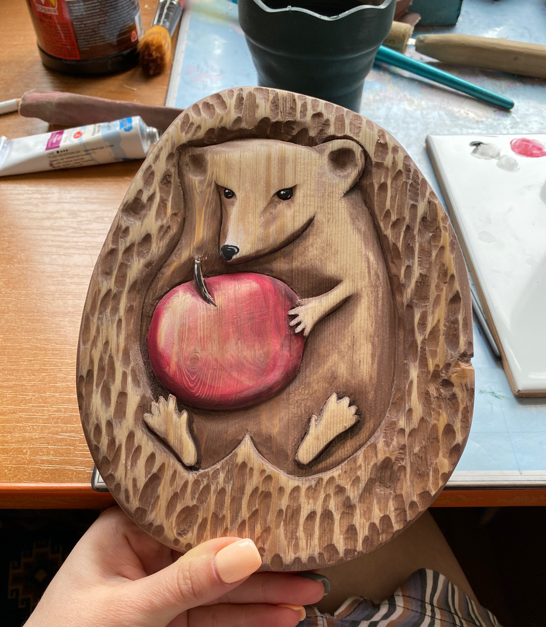 Wooden panel “Hedgehog” - My, Wood carving, Panel, Thread, Hedgehog, Children's room, Longpost