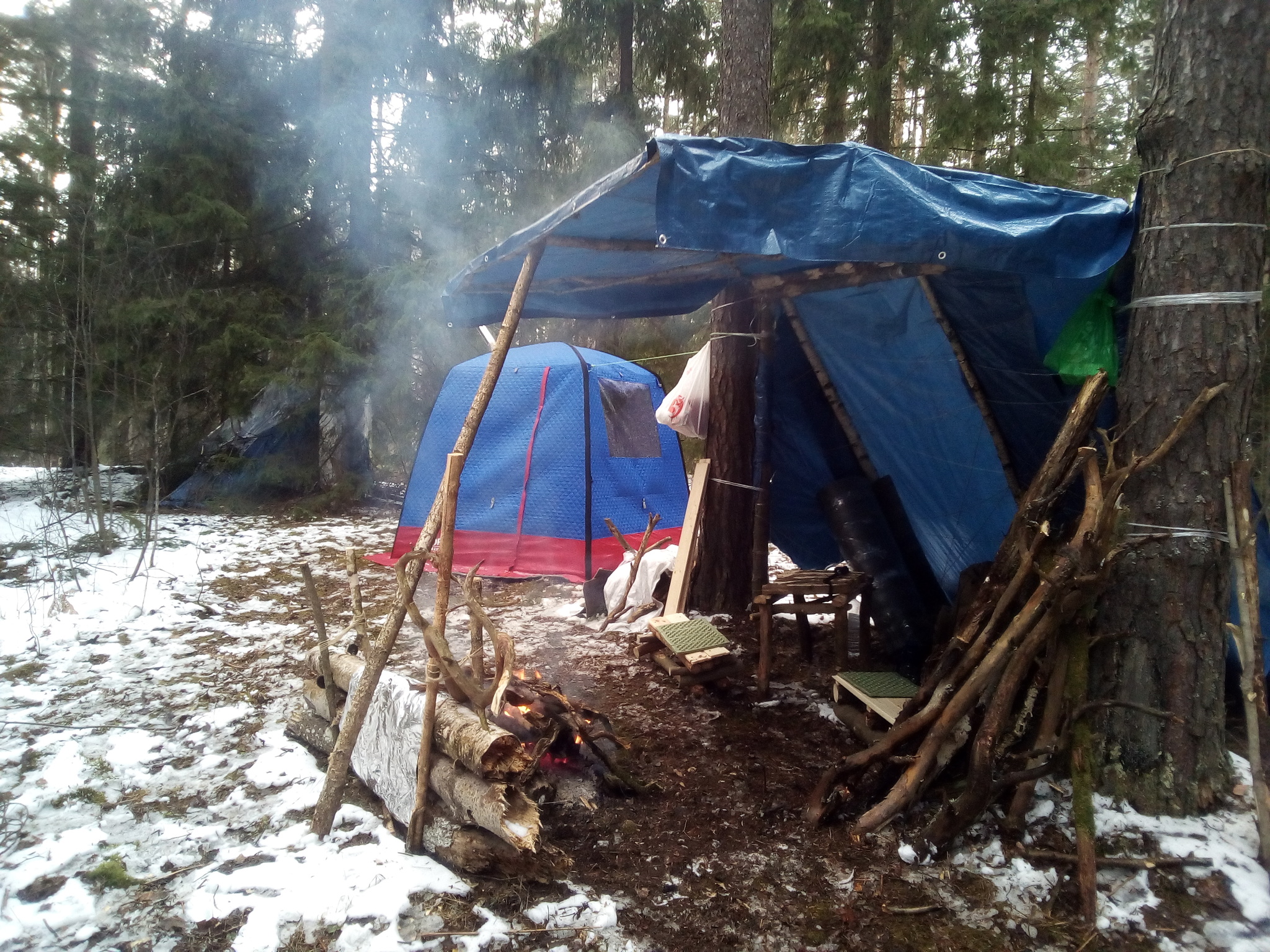 My friend and I went into the forest during an epidemic \ Coronavirus in the fresh air, or spending the night in a bathhouse - My, Survival, Coronavirus, Hike, Nature, Tent, Stove, PVD, Equipment, Video, Longpost