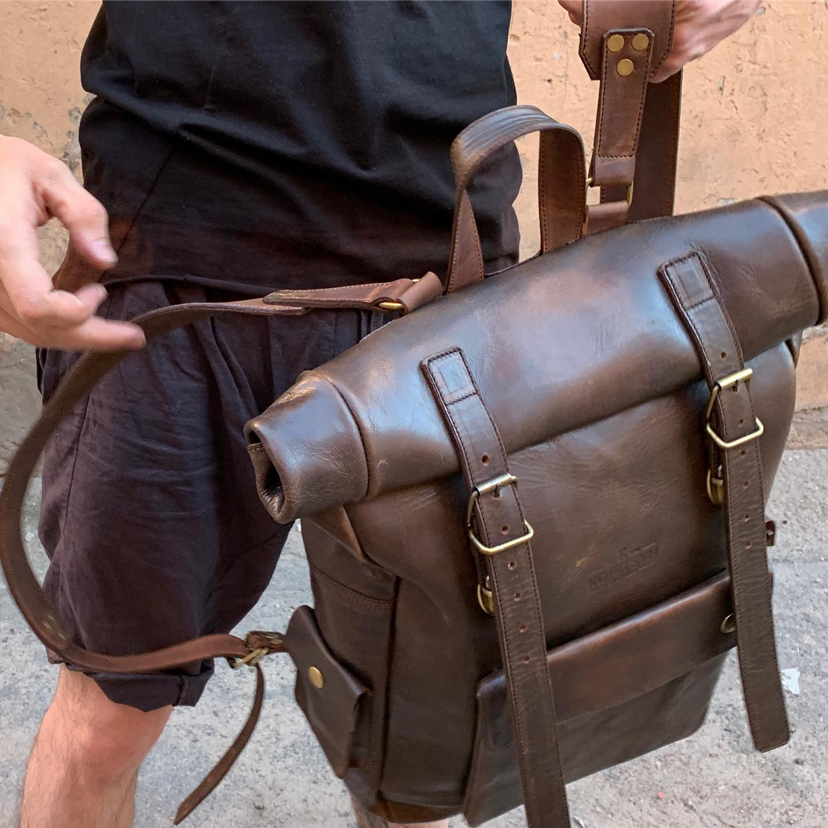 Military backpack made of buffalo leather - My, Kopitsyn leather, Backpack, With your own hands, Leather products, Hot, Needlework without process, Longpost