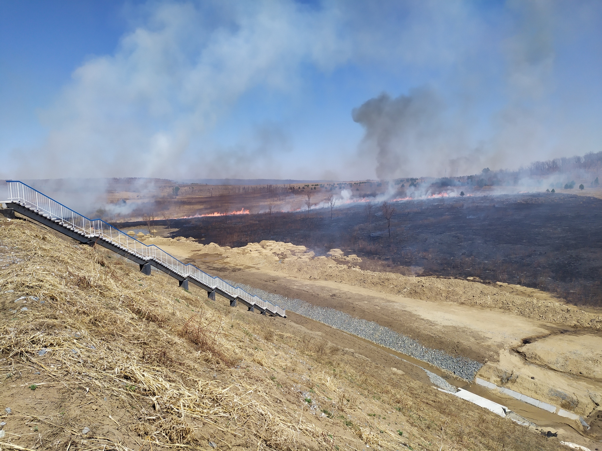 Just think, there's a fire. I can still do it! - My, Grass, Nature, Fire, Amur region, Spring, Longpost