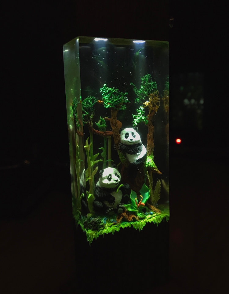 Lamp Pandas - My, Night light, Polymer clay, Needlework without process, With your own hands, Epoxy resin, Creation, Panda, Longpost