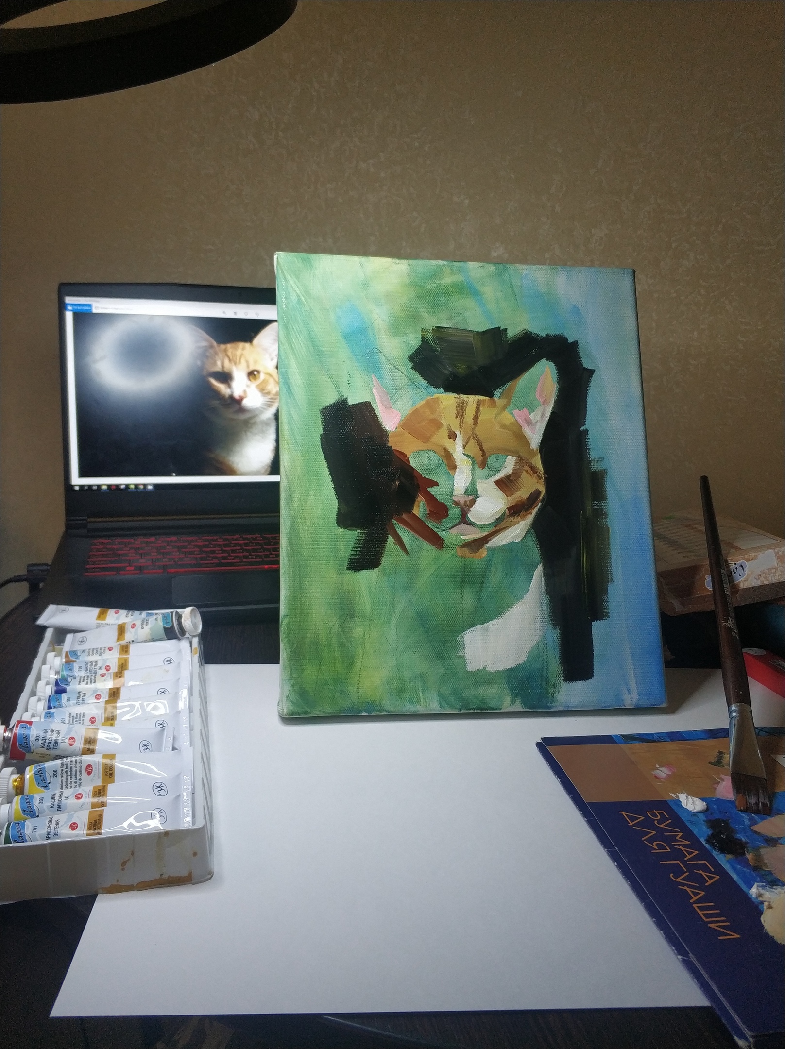 Count Kisulkens - cat, Painting, Butter, Paints, Easel, Painting, Drawing process, Longpost