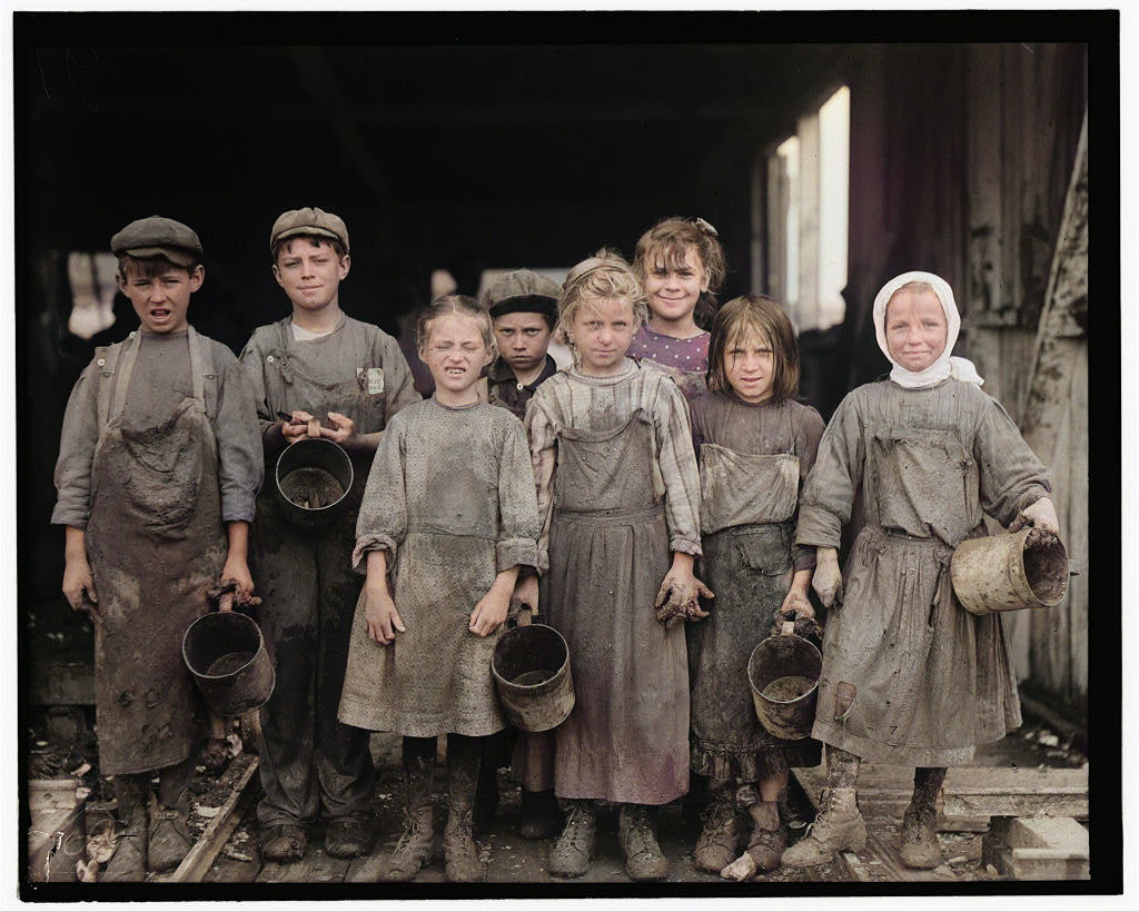 Child labor in America at the beginning of the twentieth century (colorization b/w photo) - Colorization, The photo, USA, Story, Capitalism, Exploitation, Child labour, Longpost