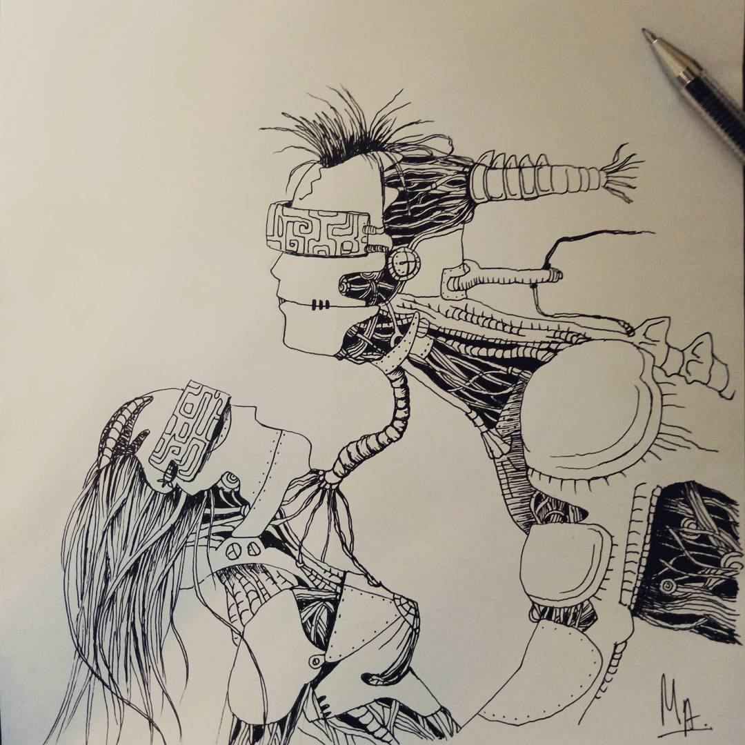 Cyber ??love - My, Biomechanics, Cyberpunk, Drawing, Fantasy, Creation