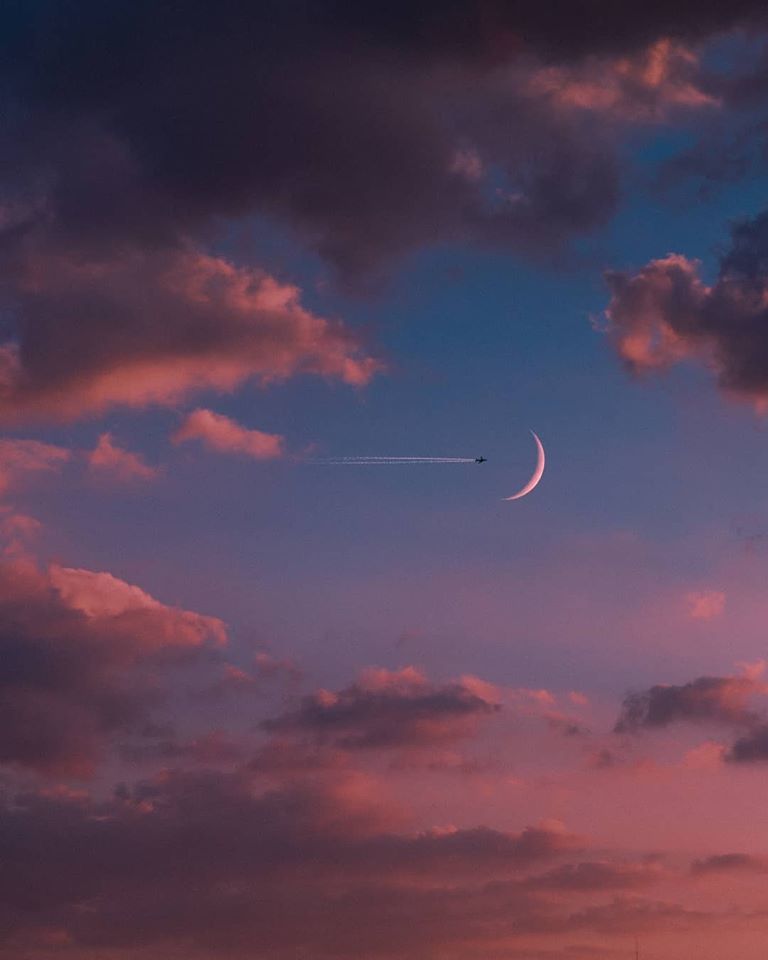 Sky, plane and moon - moon, Sky, The photo