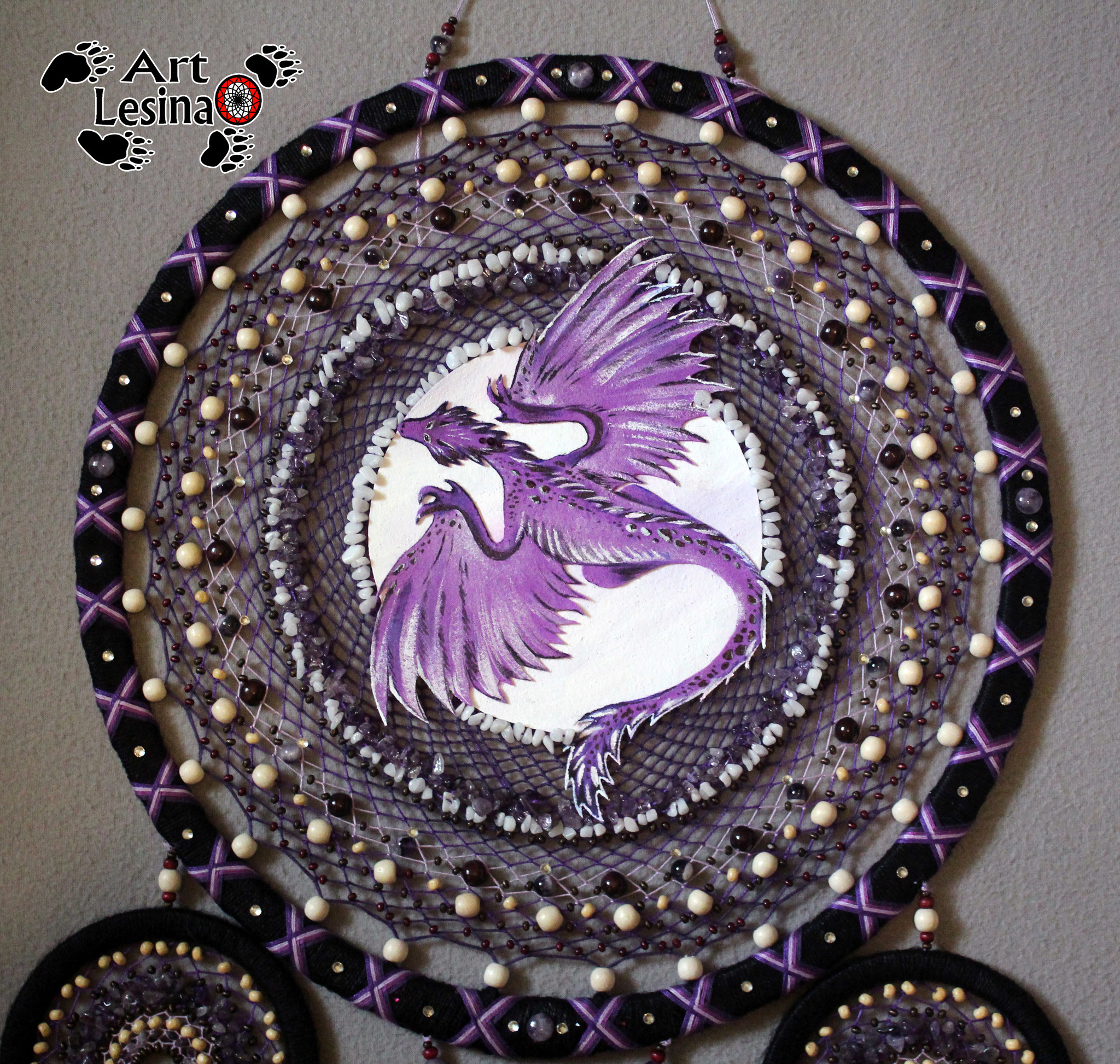 Dream catcher Amethyst dragon with natural stones, 103 cm - Dreamcatcher, The Dragon, Needlework without process, Needlework, Amulet, Longpost