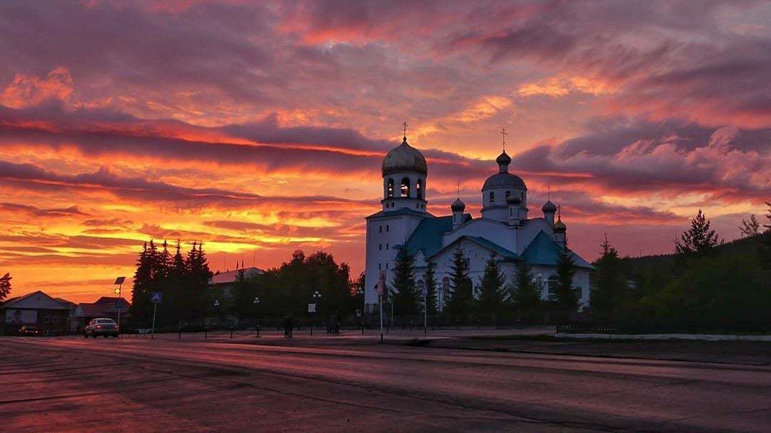 Красивый закат - Фотография, Храм, Закат, Красота, Новобелокатай, Башкортостан