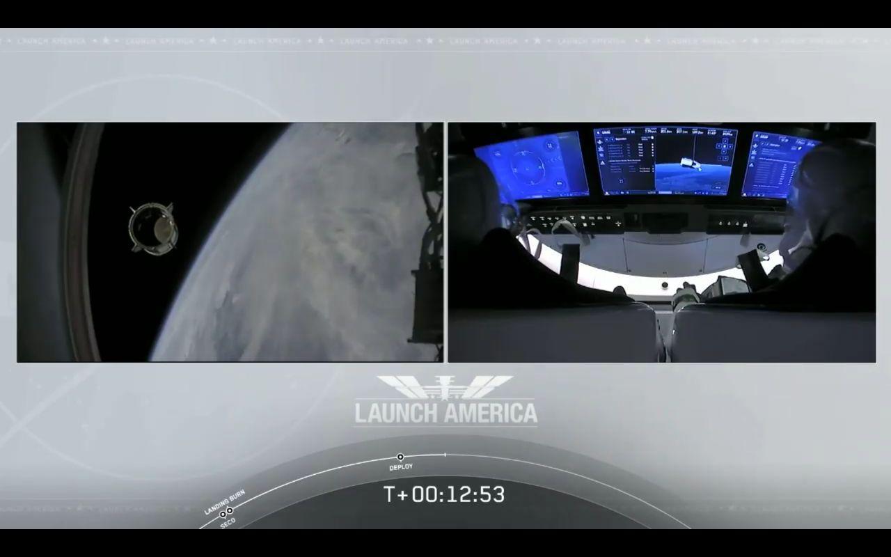 The Falcon 9 launch vehicle successfully launched the Crew Dragon manned spacecraft into orbit! - Spacex, Falcon 9, Dragon 2, Space, NASA, Running, Astronaut, Video, Longpost