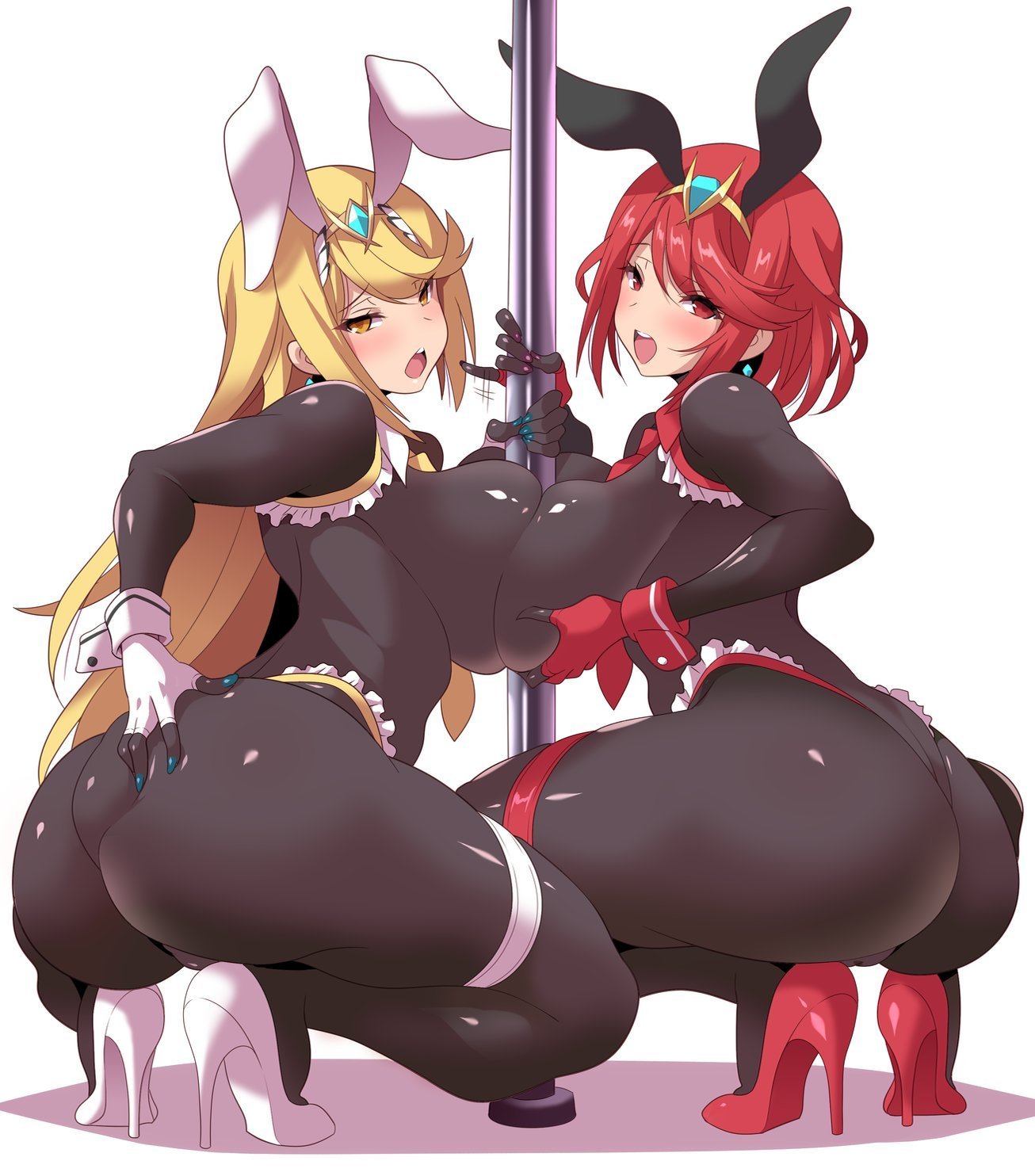 Mythra and Pyra from Xenoblade Chronicles 2 - NSFW, Anime art, Xenoblade 2, Pyra, Konno tohiro, Bunnysuit, Computer games, Longpost, Street fighter