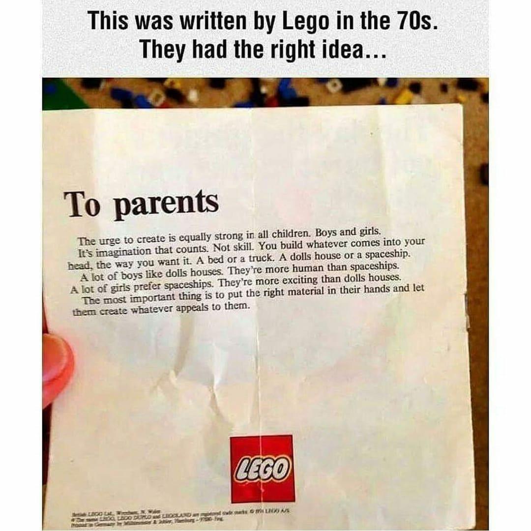 Memo to parents from Lego, 70s - Lego, Memo, A letter from the past, Gender