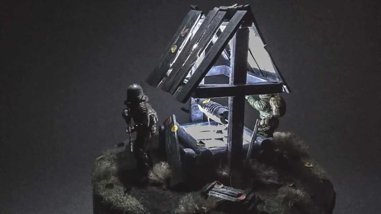 Diorama. Stalker at the well - My, Diorama, Stalker, Night light, Modeling, Post apocalypse, Video, Longpost