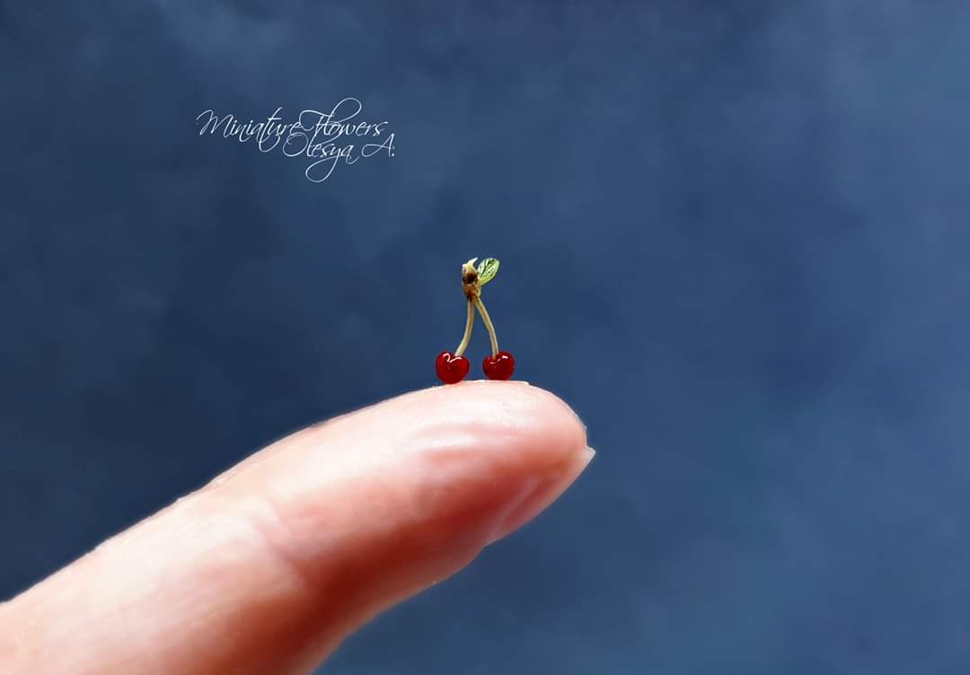 My cherry harvest. Miniature - My, Needlework without process, Miniature, Berries, Polymer clay, Cold porcelain, Longpost