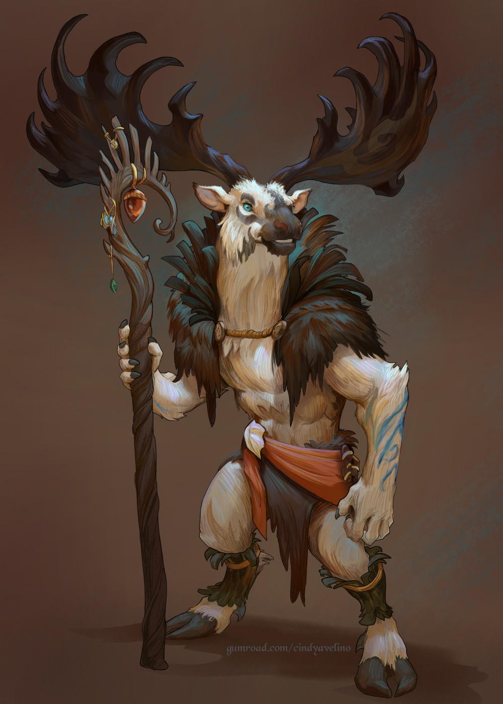 Druid - Amarian, Furry, Art, Deer, Fantasy