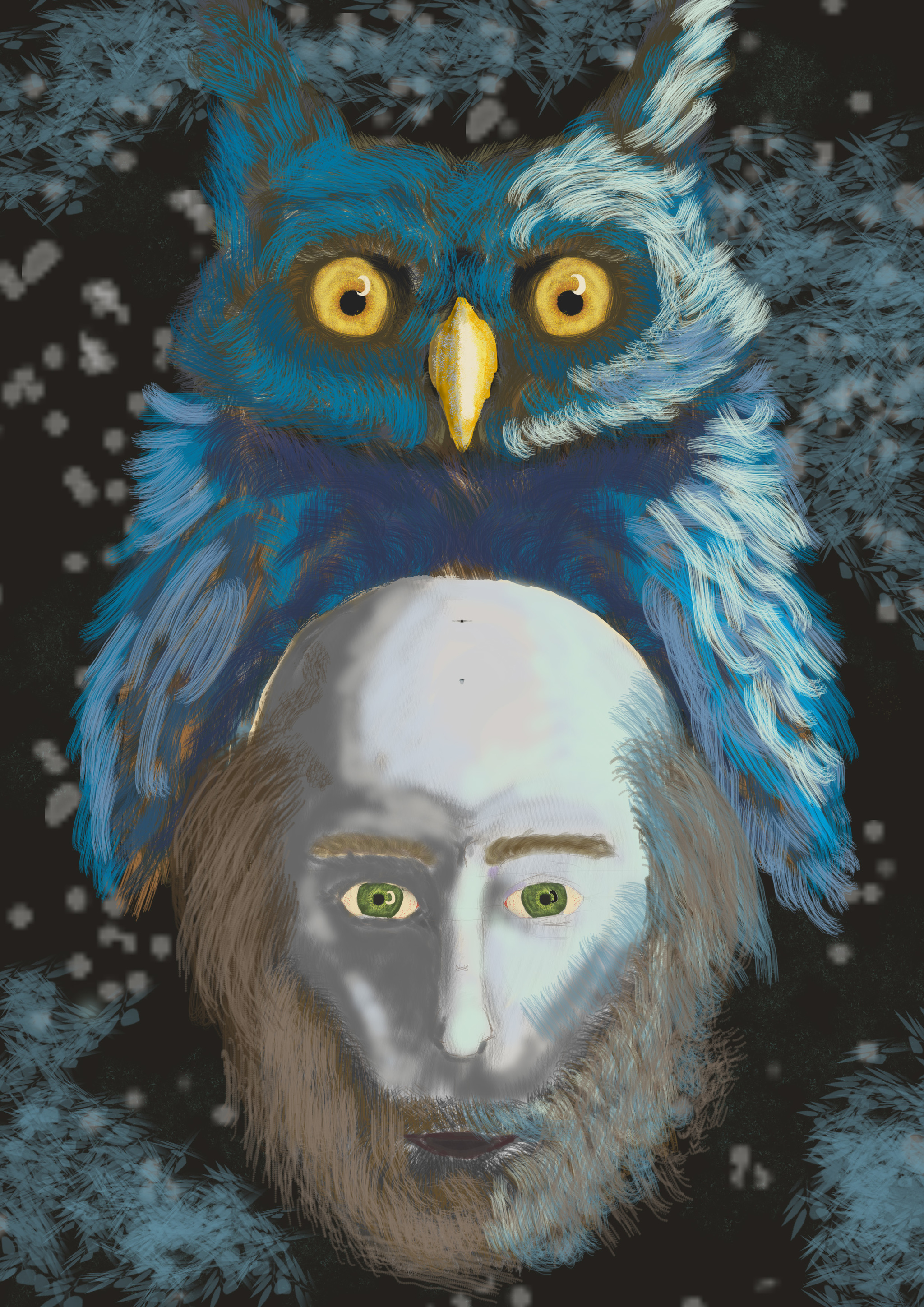 Owl and man, test drawing - My, Owl, Men, Photoshop, Self-taught