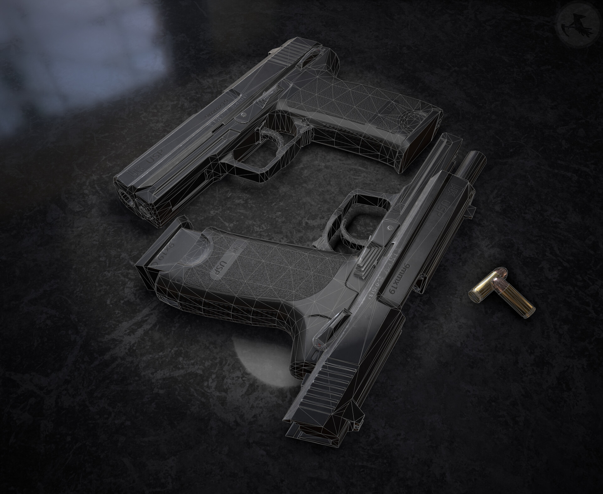 Heckler & Koch USP 9x19 LowPoly - My, Cgimedia, Computer graphics, 3D, 3D graphics, Blender, Weapon, Pistols, Longpost