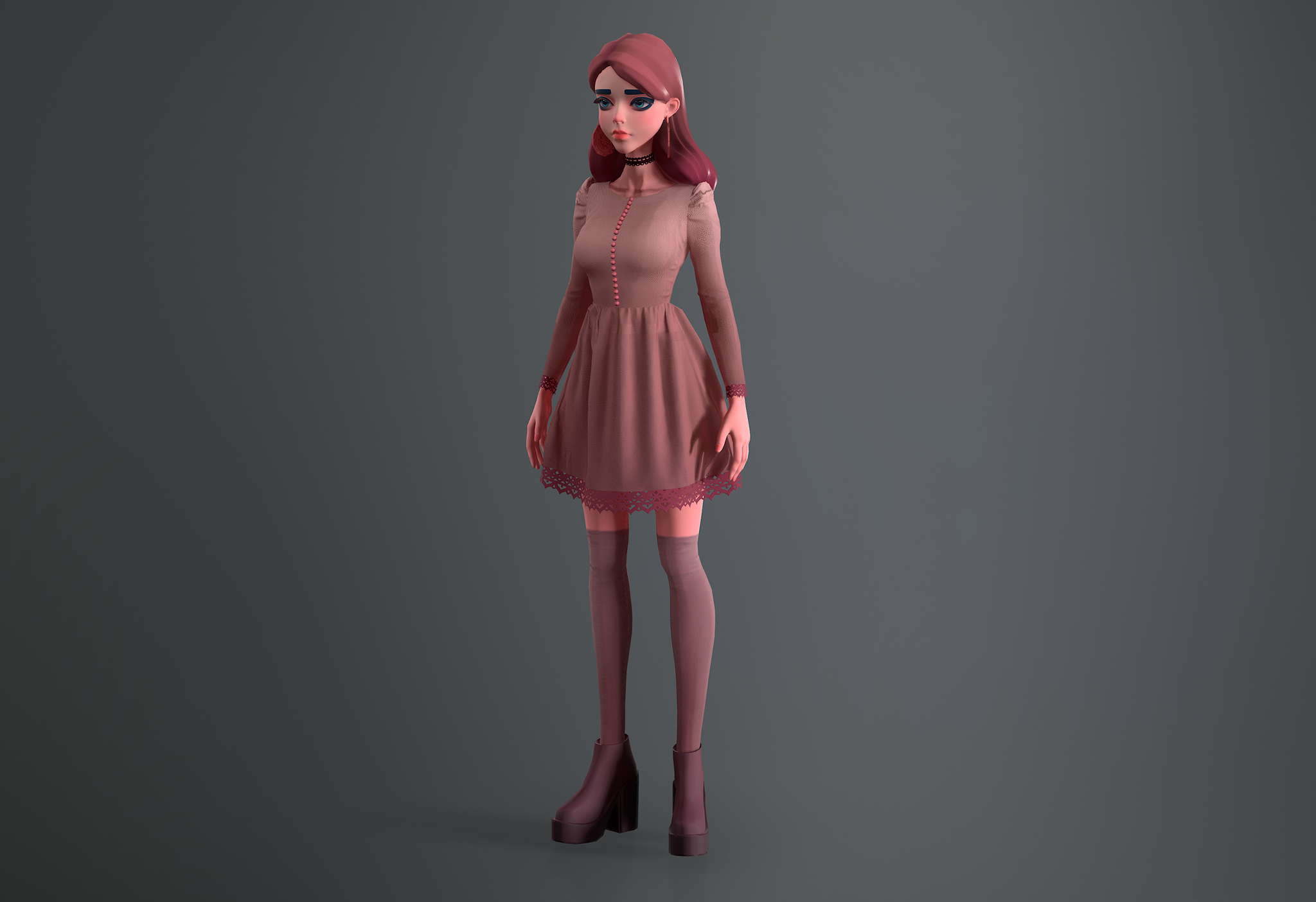 Caramel - My, 3D, Low poly, Girls, The dress, Lace, Characters (edit), 3D modeling, Longpost