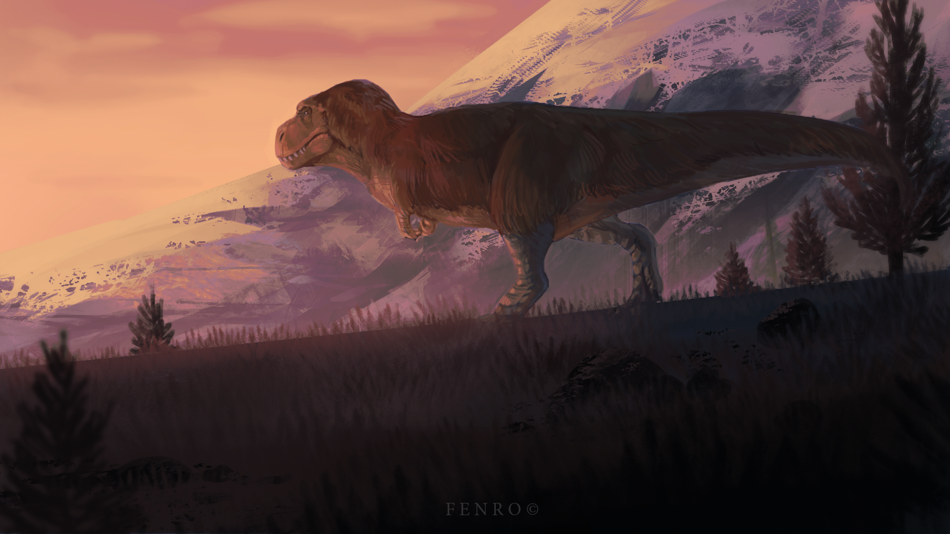 Walk through - Art, Drawing, Dinosaurs, Tyrannosaurus, Nature