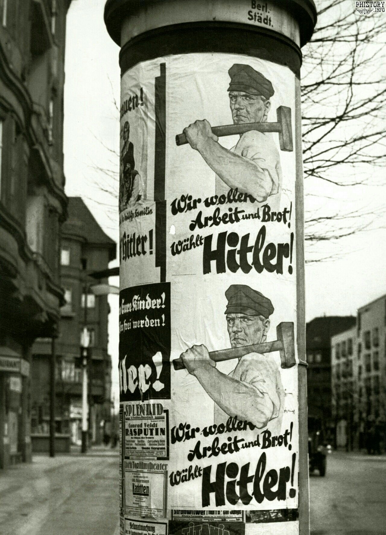 Election poster: You want work and bread! Vote for Hitler! Berlin. Weimar Republic. 1932 - Adolf Gitler, Poster, Germany, Agitation