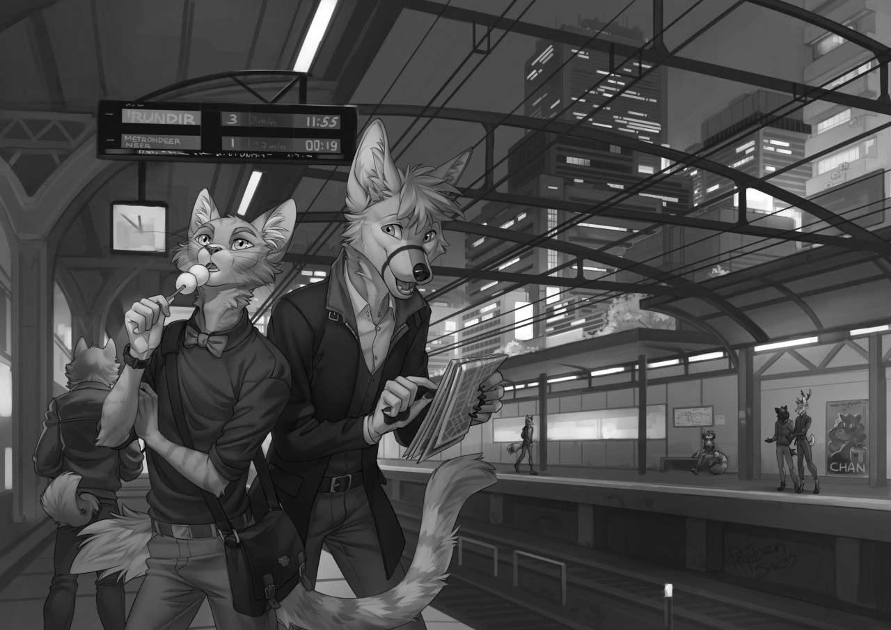 Walking around the city - Furry, Art, Town, Orphen sirius, cat