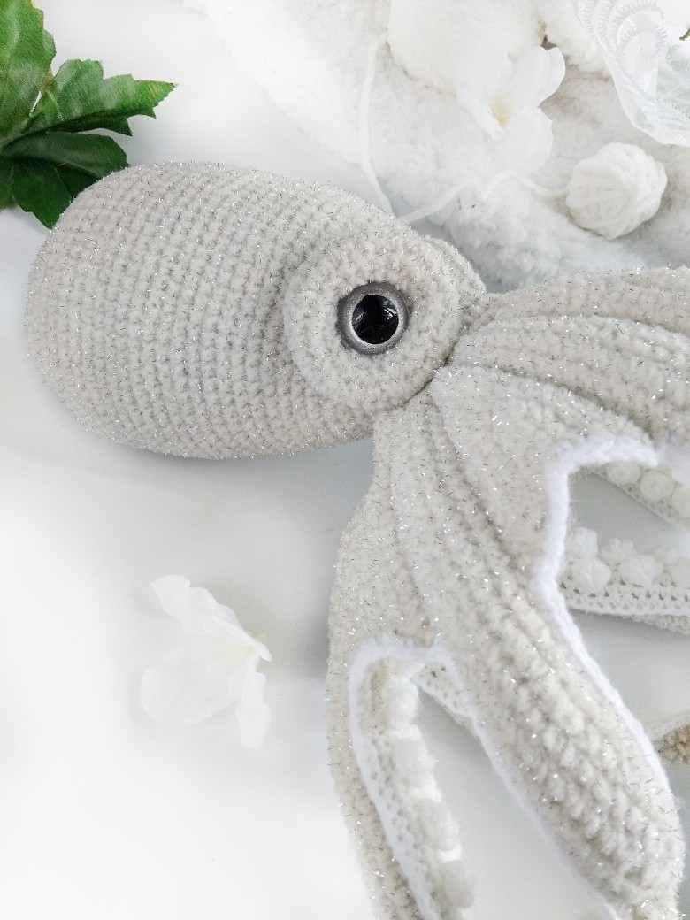 White on white - My, Octopus, Knitting, Crochet, Knitted toys, Longpost