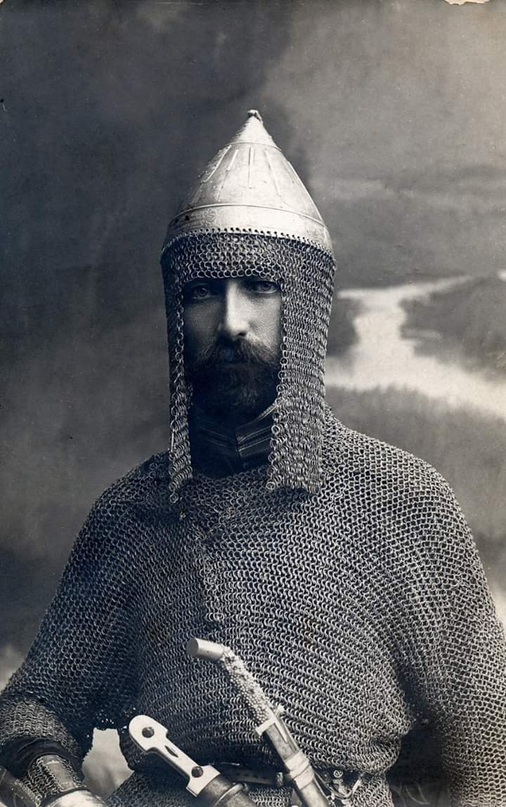 Knight in chain mail - Russia, Российская империя, Black and white photo, Postcard