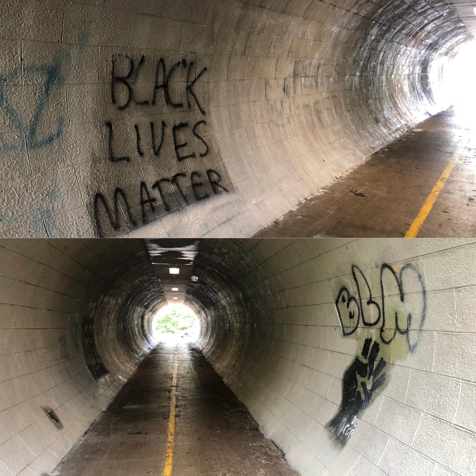 Utilities of the Canadian city painted over all the graffiti in the tunnel, not daring to touch only the Black Lives Matter cherries - Black lives matter, Tunnel, Fear, Canada, Graffiti