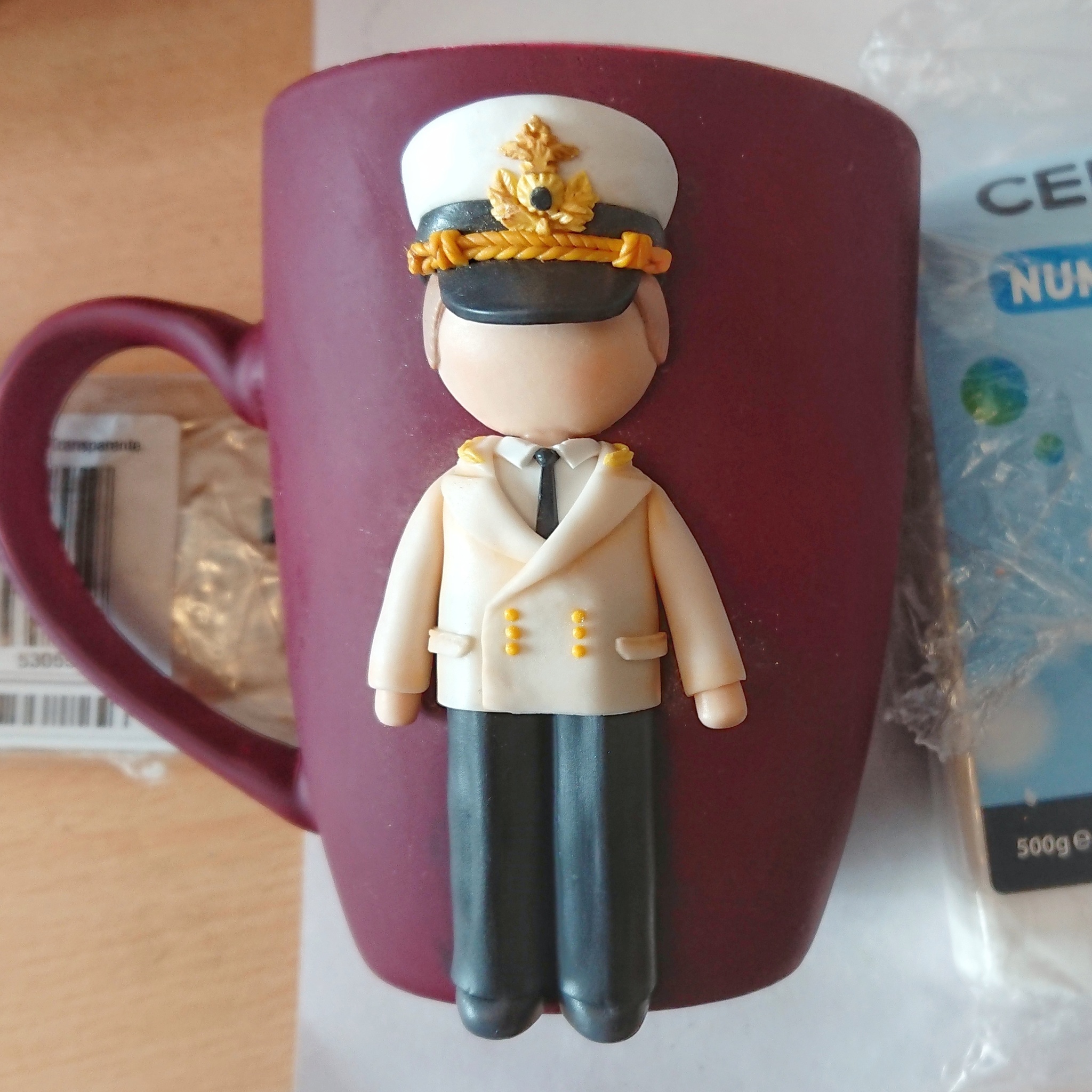 For Navy Day - My, Mug with decor, Лепка, Navy Day, Officers, Needlework with process, Process, Longpost