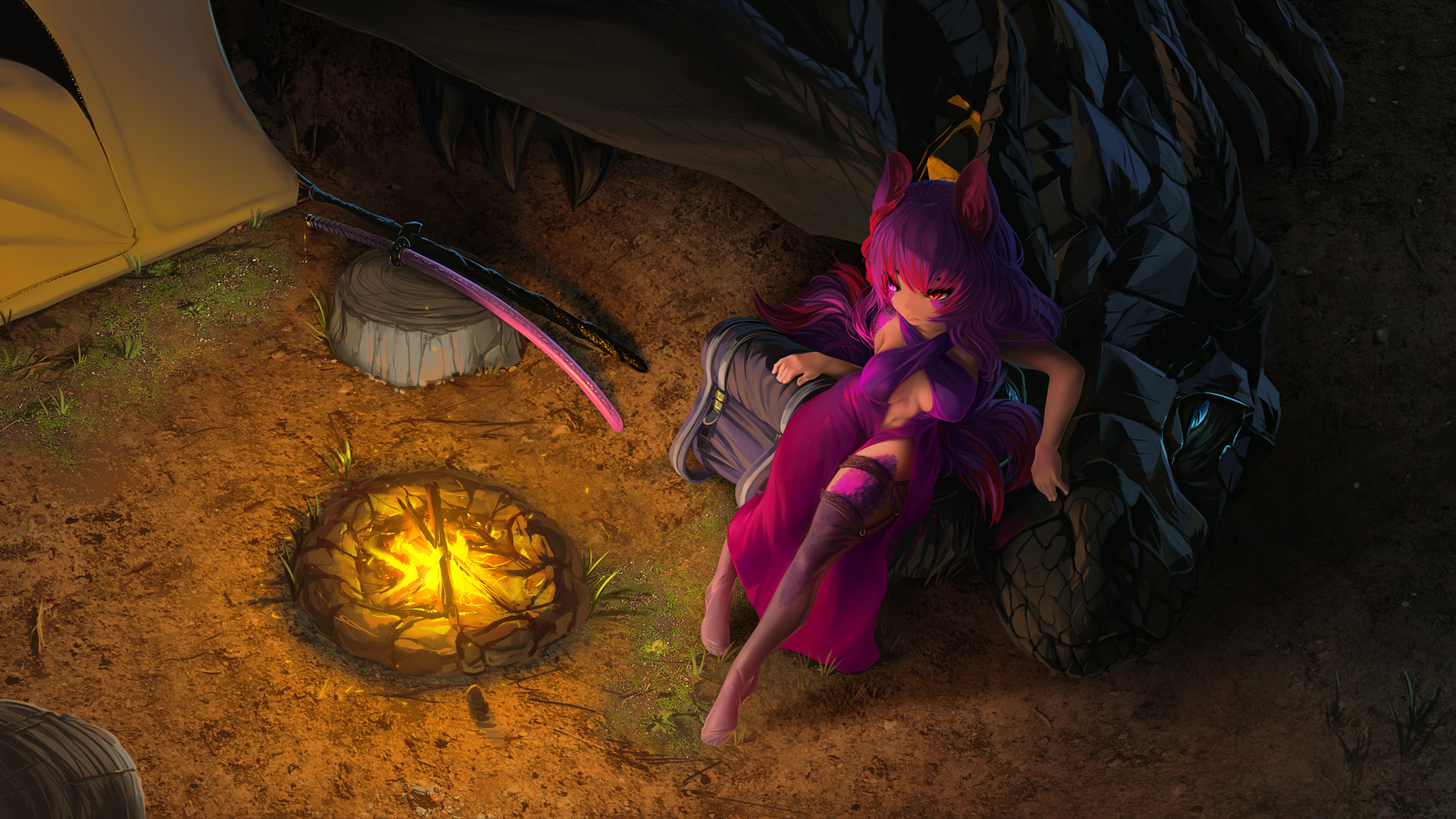 At night by the fire - Fruitbloodmilkshake, Furry, Art, Night, The Dragon