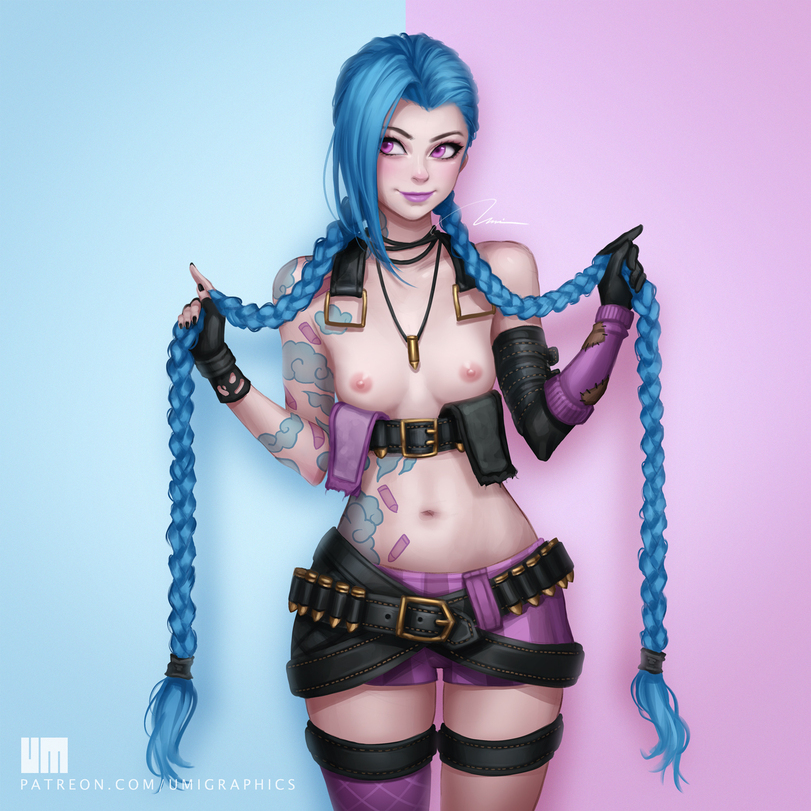 Няшка - NSFW, Рисованная эротика, Арт, League of Legends, Jinx, Umigraphics, Эротика, Грудь