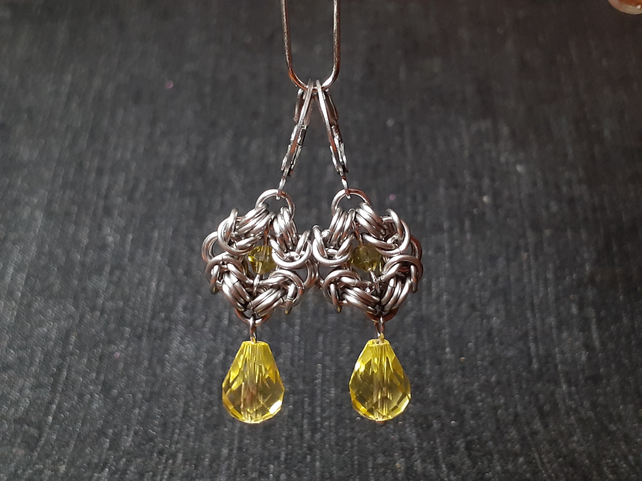 Chainmail earrings with glass sparkles. Detailed Process - My, Needlework with process, With your own hands, Chain weaving, Chain mail jewelry, Longpost