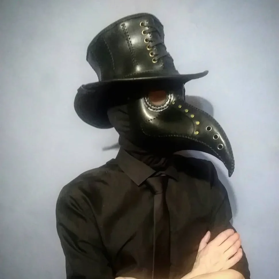 Image of a plague doctor - My, Mask, Plague Doctor, Hat, Cosplay, Leather products, Video, Longpost, Needlework without process