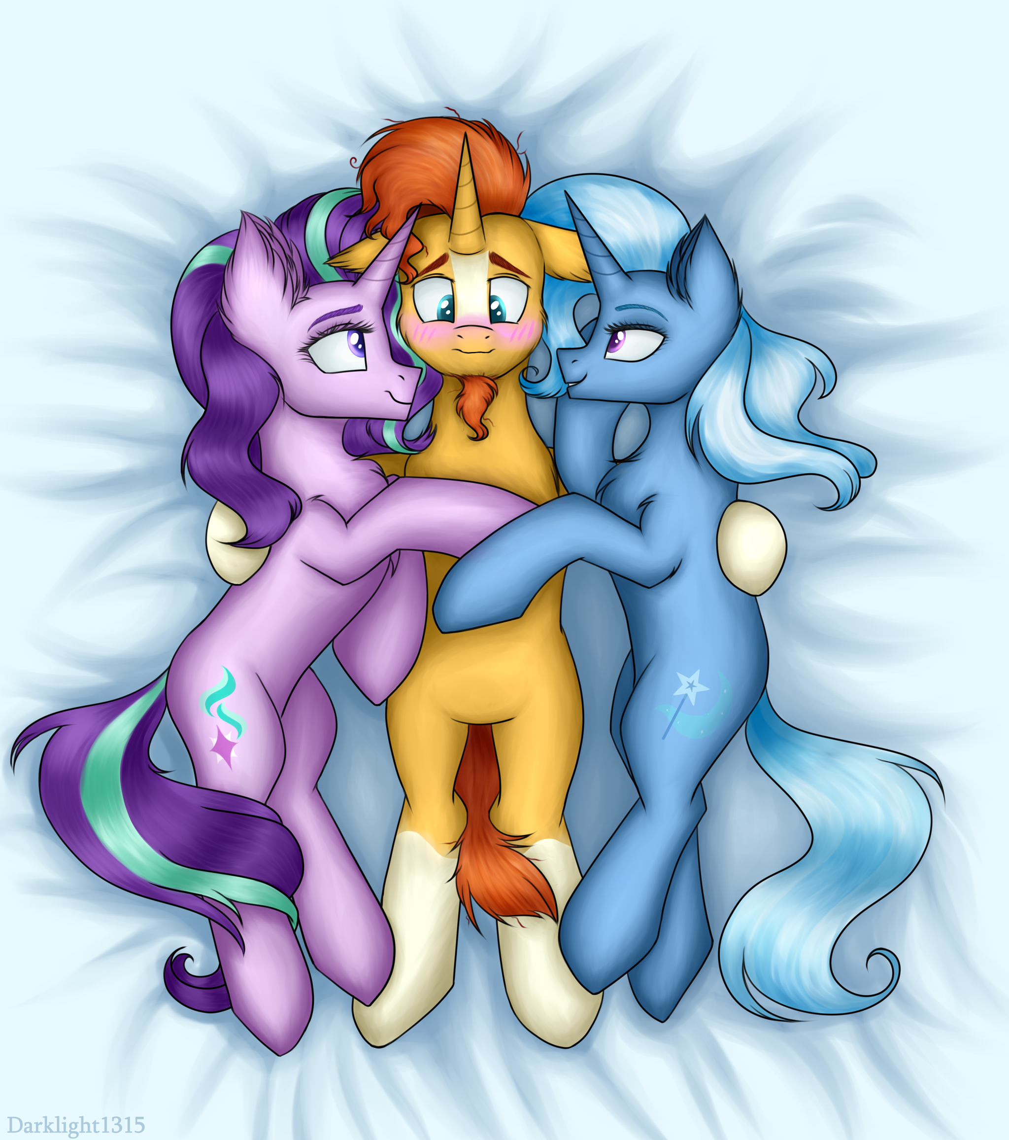 What a lucky guy... - My little pony, PonyArt, Starlight Glimmer, Sunburst, Trixie, Shipping, MLP Edge