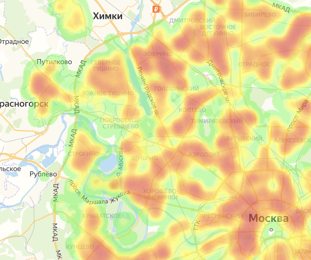 Тепловая карта пешеходного трафика москвы