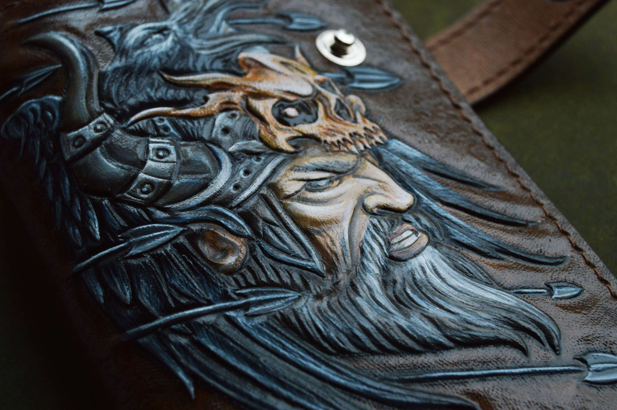 Viking. Medium wallet - My, Викинги, Drakkar, Crow, Wallet, Embossing on leather, Leather, Longpost, Needlework without process