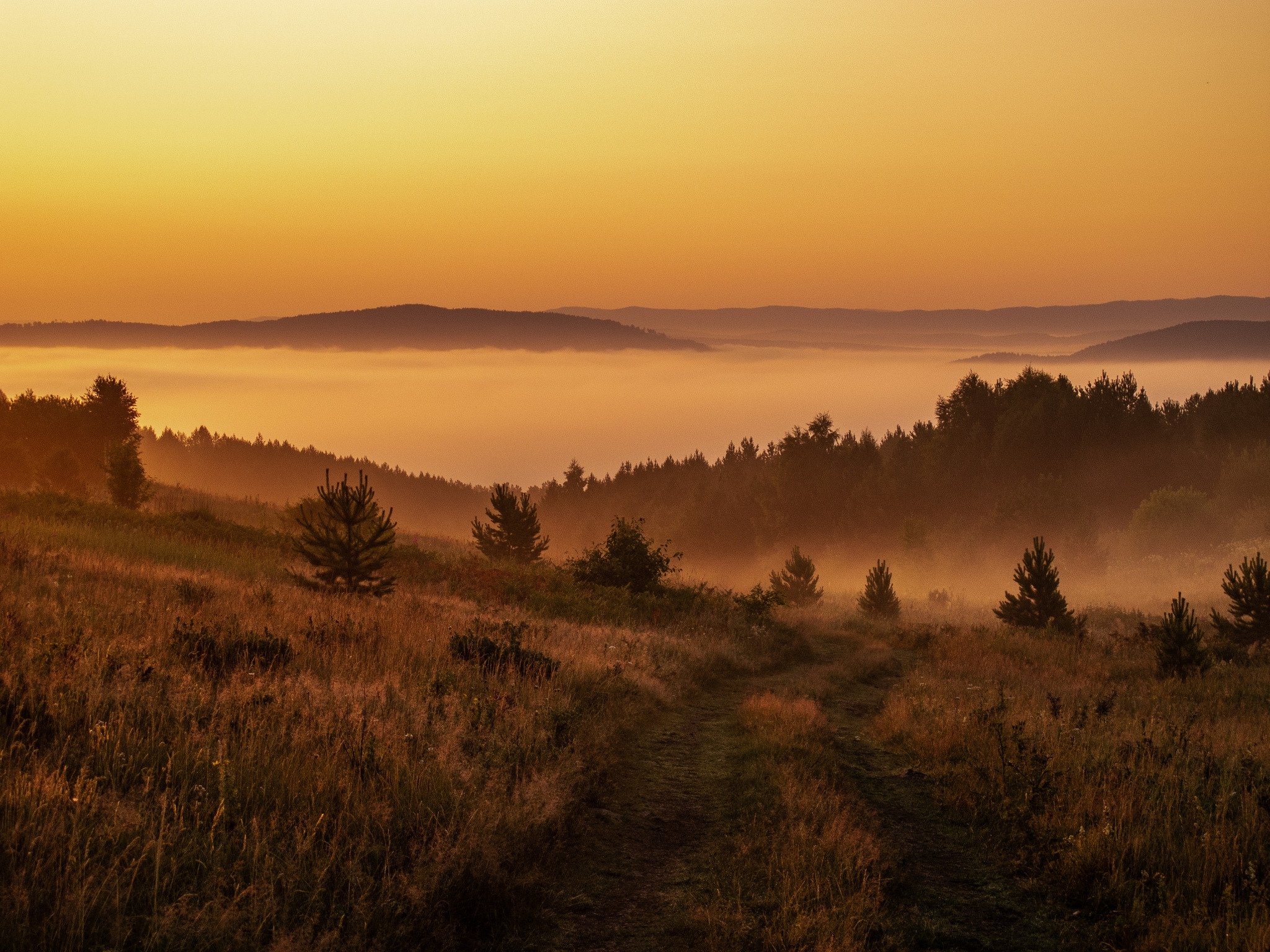 Dawn on the mountain - My, dawn, The sun, Fog, Ural, Ust-Katav, The photo, Longpost