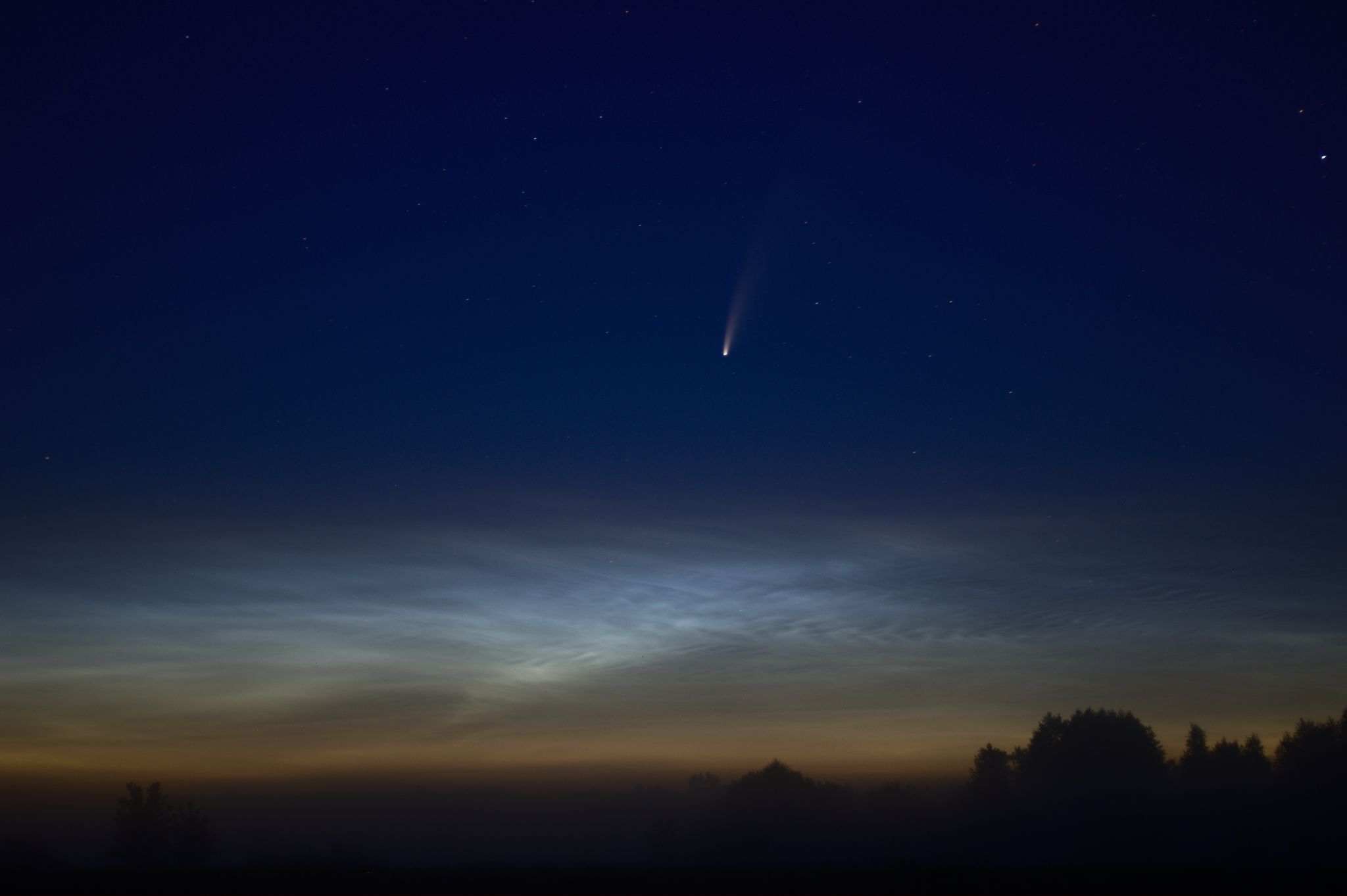 Comet C/2020 F3 (NEOWISE) above noctilucent clouds - My, Comet, Noctilucent clouds, Ryazan Oblast, Neowise